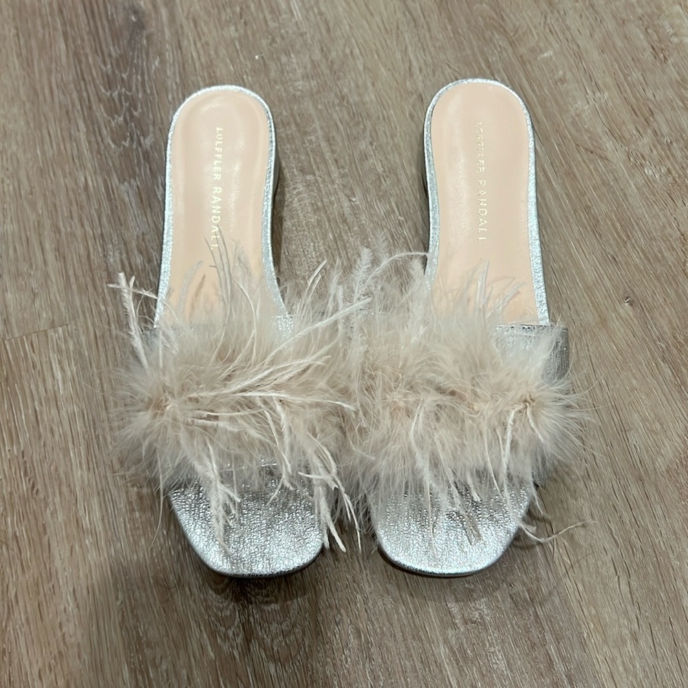 Loeffler Randall silver feather sandal Size 7.5